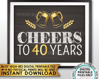 Cheers to 40 Years Birthday Party Decor 40th Birthday Party Decoration Anniversary, Gold & Chalkboard Style 8x10” PRINTABLE sign <ID>