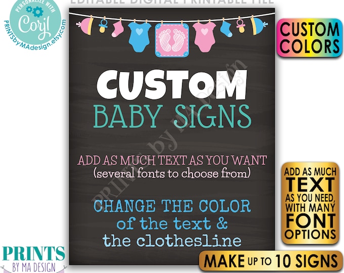 Editable Baby Signs, Baby Shower/Pregnancy, Up to 10 Custom Chalkboard Style PRINTABLE Portrait Signs, Choose Text <Edit Yourself w/Corjl>