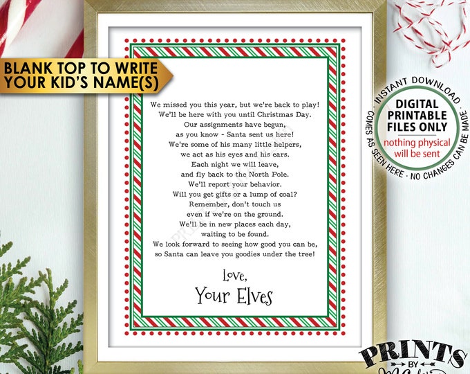 Welcome Back Letter to Kids from their Christmas Elves, The Elves have Returned, Elf Hello Letter, PRINTABLE 8.5x11” Sign <Instant Download>