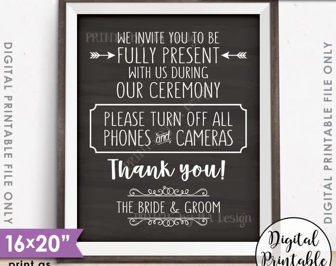 Unplugged Ceremony Sign, Please No Phones or Cameras, No Devices, Unplugged Sign, PRINTABLE 8x10/16x20” Chalkboard Style Wedding Sign <ID>