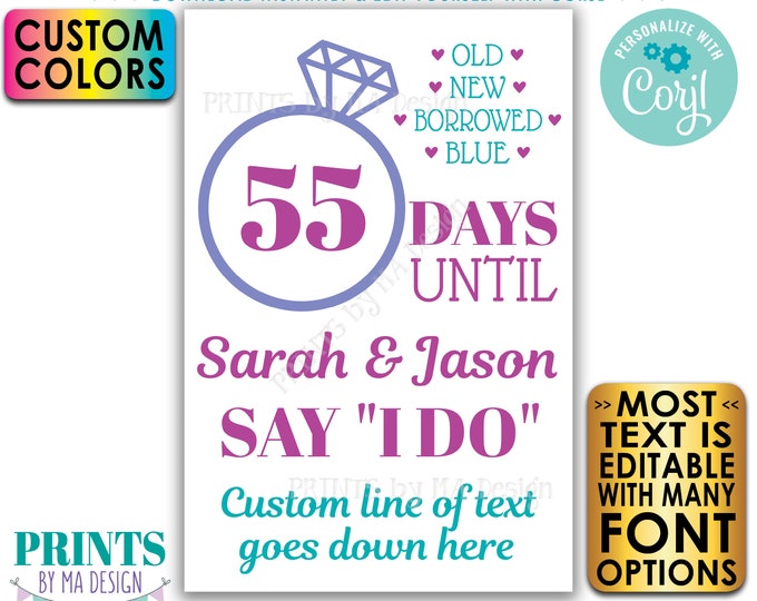 Bridal Shower Countdown Sign, Days Until She Says I Do, Custom PRINTABLE 24x36” Wedding Ring Sign <Edit Yourself with Corjl>