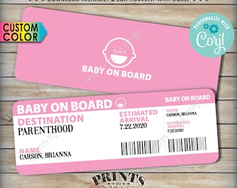 Baby on Board Pregnancy Announcement, Airline Ticket Boarding Pass, PRINTABLE 8.5x11" file <Edit Yourself with Corjl>