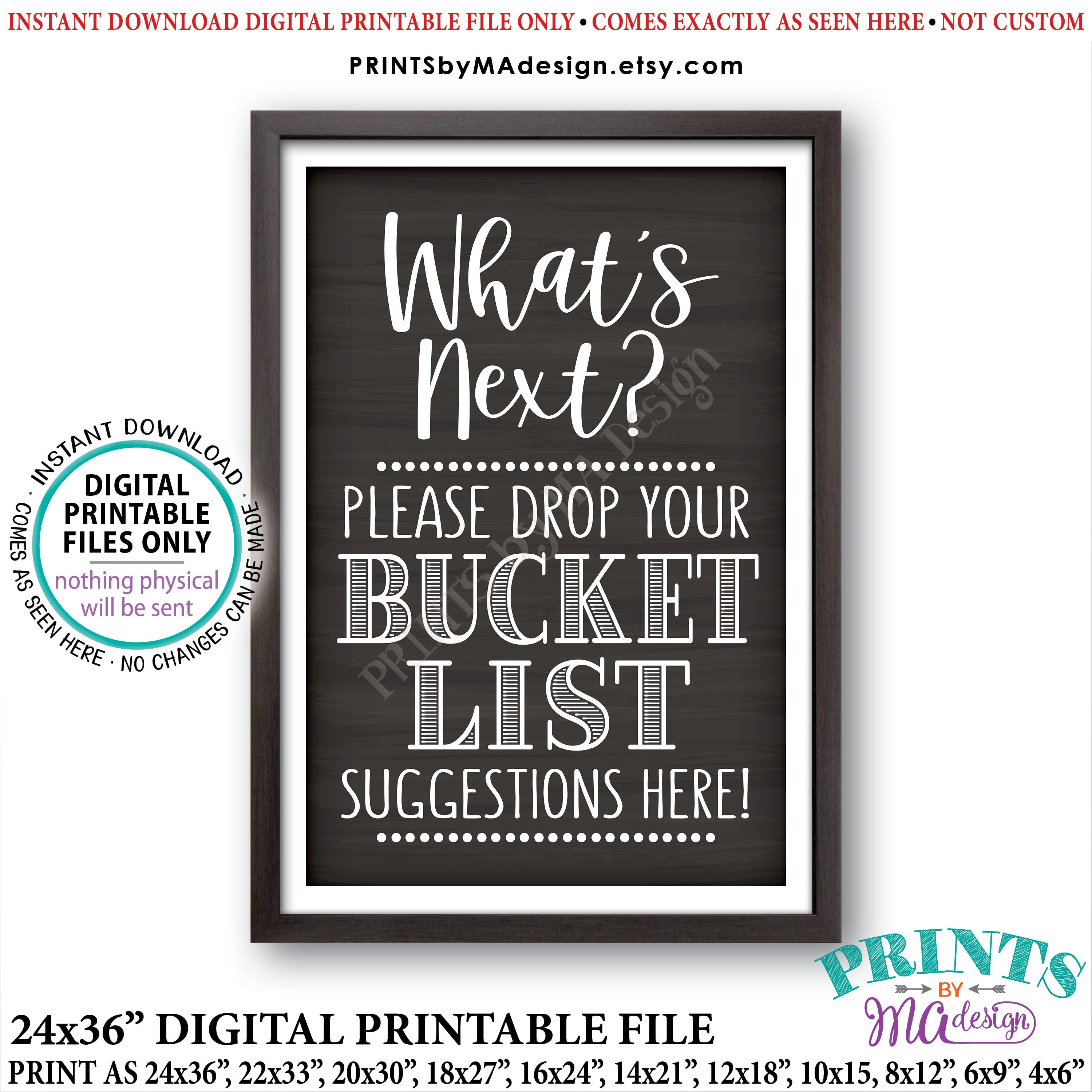 Bucket List Suggestions Sign Retirement Graduation Bon Voyage