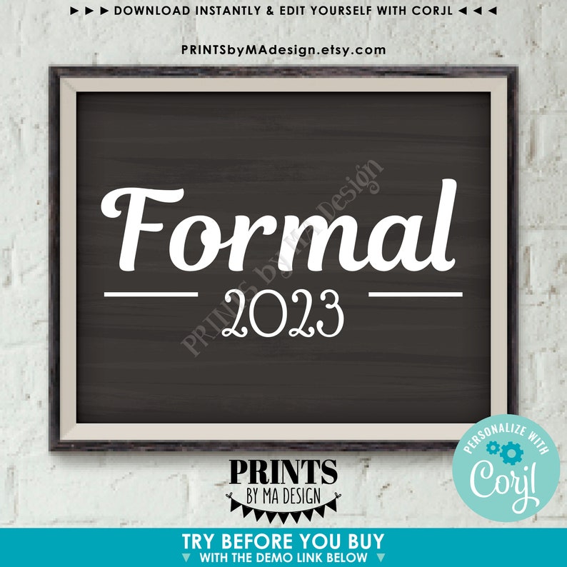 Prom Sign, High School Prom Decorations, Custom Text, PRINTABLE 8x10/16x20 Chalkboard Style Prom Photo Prop Sign Edit Yourself with Corjl image 2