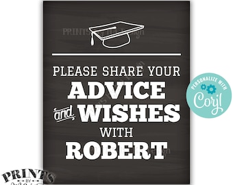 Graduate Advice Sign, Share Advice & Wishes, Graduation Party Decor, PRINTABLE 8x10/16x20” Chalkboard Style Sign <Edit Yourself with Corjl>