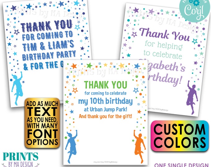 Jumping Birthday Party Thank You Cards, PRINTABLE 8.5x11" Sheet of 4x5" Cards, Trampoline Bounce Play Adventure <Edit Yourself with Corjl>