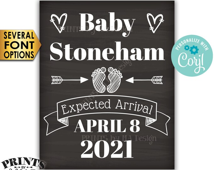 Pregnancy Announcement, Baby's Expected Arrival, Twins, PRINTABLE 8x10/16x20” Chalkboard Style Baby Reveal Sign <Edit Yourself with Corjl>