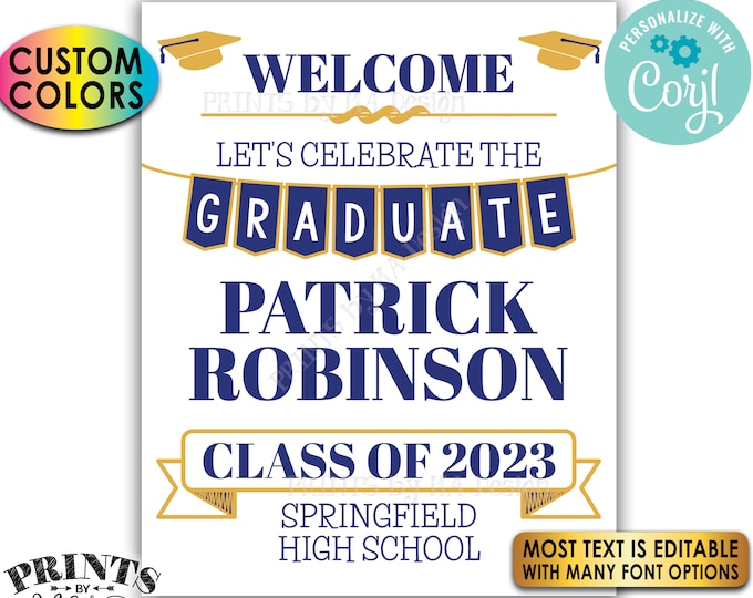 Graduation Party Welcome Sign, Custom PRINTABLE 8x10/16x20” Grad Party Decoration <Edit Yourself with Corjl>