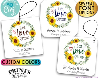 Let Love Grow Tags, Sunflower Seeds Wedding Favors, Custom 2.5" Square Cards, Digital PRINTABLE 8.5x11" File, <Edit Yourself with Corjl>