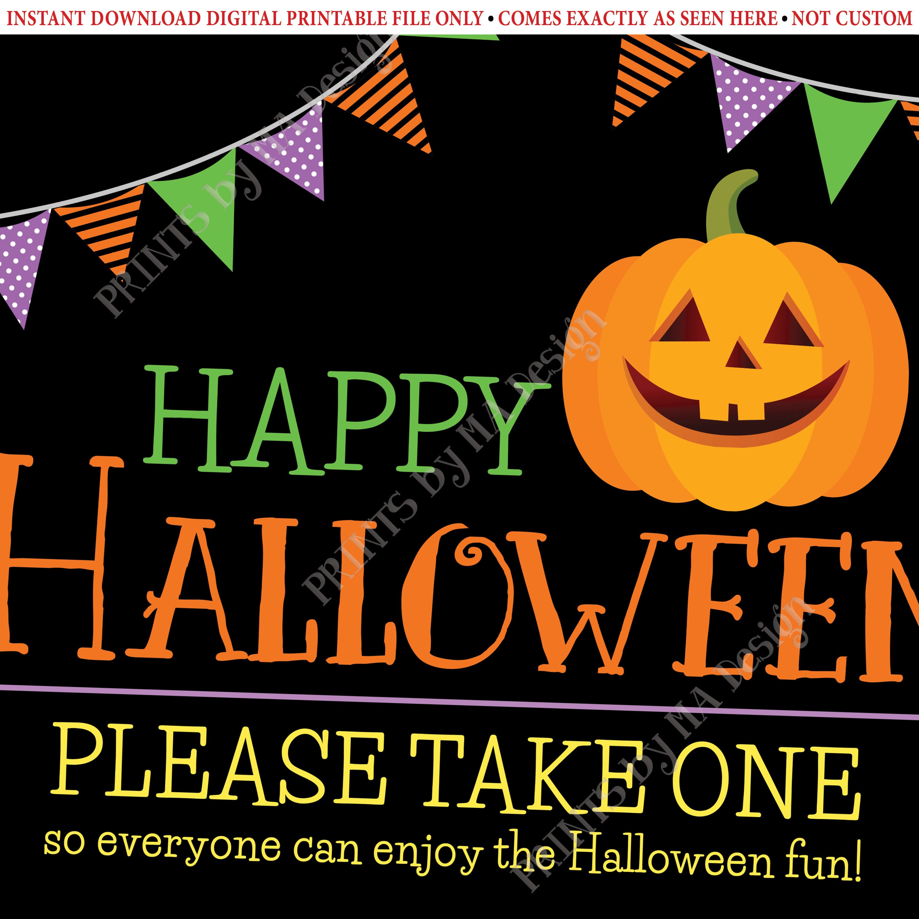 Happy Halloween Candy Sign Please Take One Jack O Lantern Pumpkin 