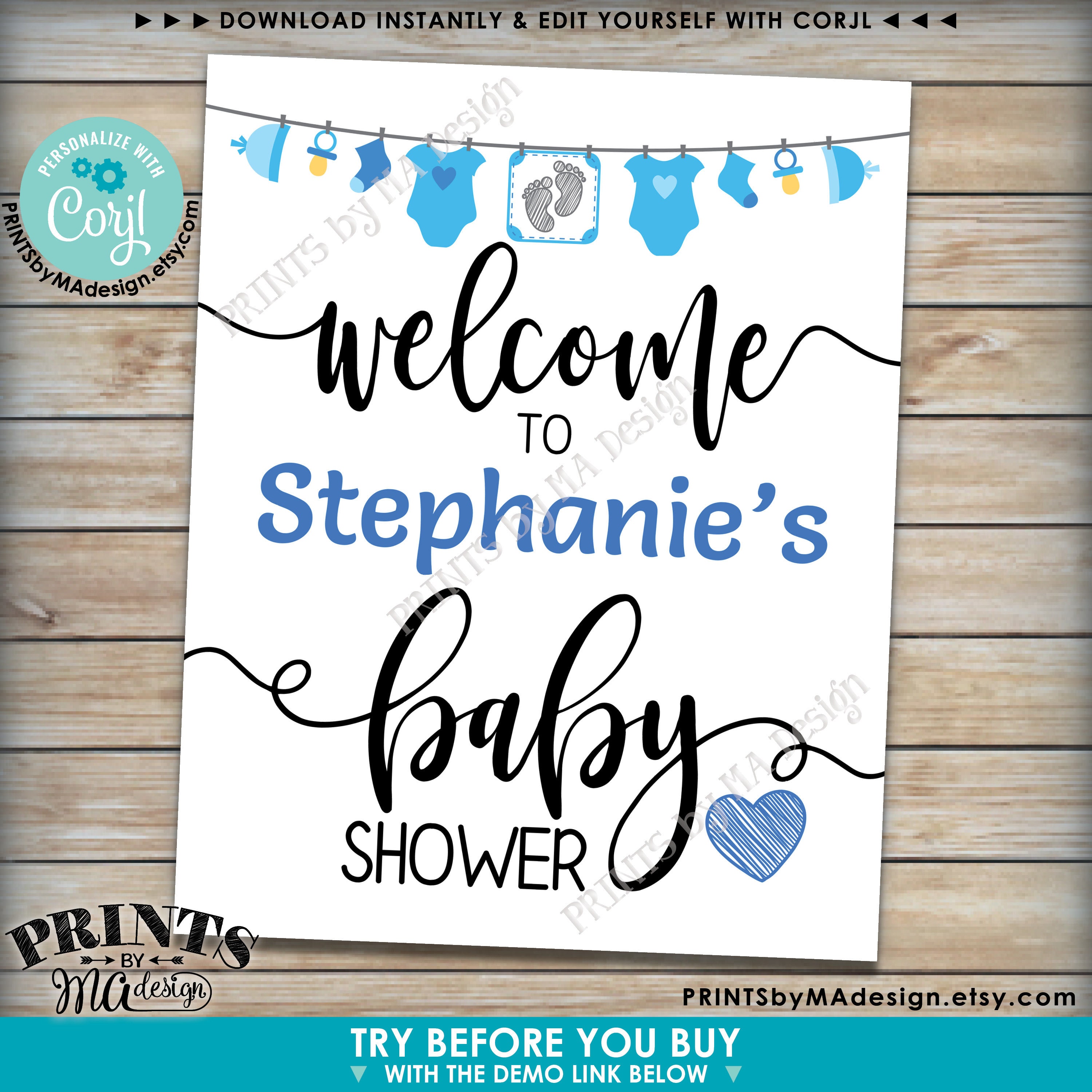 Editable Baby Shower Sign, It's a Boy, Blue Decoration, Baby