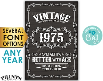 Vintage Birthday Sign, Better with Age Liquor Themed Party, Any Year, PRINTABLE 24x36” Chalkboard style Sign <Edit Yourself with Corjl>