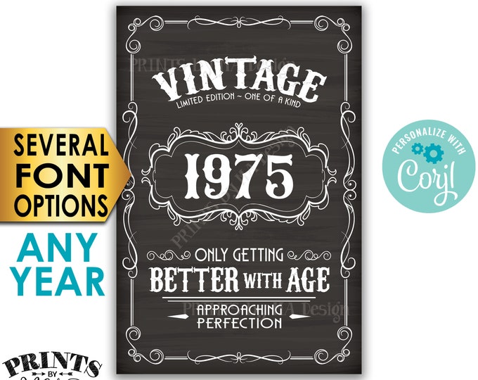 Vintage Birthday Sign, Better with Age Liquor Themed Party, Any Year, PRINTABLE 24x36” Chalkboard style Sign <Edit Yourself with Corjl>