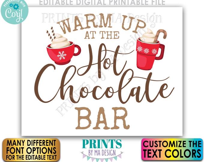 Editable Hot Chocolate Sign, Hot Beverage Station, Hot Chocolate Bar, Custom PRINTABLE 8x10/16x20” Sign <Edit Yourself with Corjl>