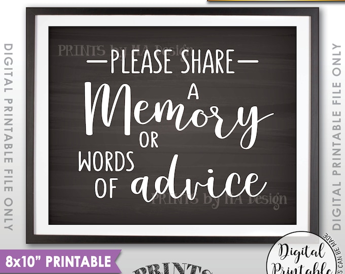 Share a Memory or Words of Advice Sign, Share Memories, Write a Memory, Graduation Party, 8x10" Chalkboard Style Printable Instant Download