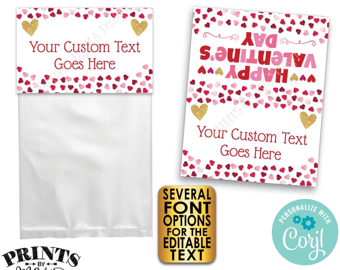 Valentine's Day Goodie Bag Labels, Valentine's Day Party Favors, PRINTABLE 8.5x11" Sheet of 4x5" Treat Cards <Edit Yourself with Corjl>