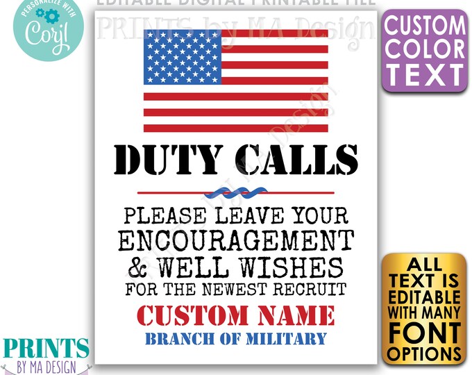 Editable US Military Send-off Sign, Leave Encouragement & Well Wishes, Custom PRINTABLE 8x10/16x20" Patriotic Sign <Edit Yourself w/Corjl>