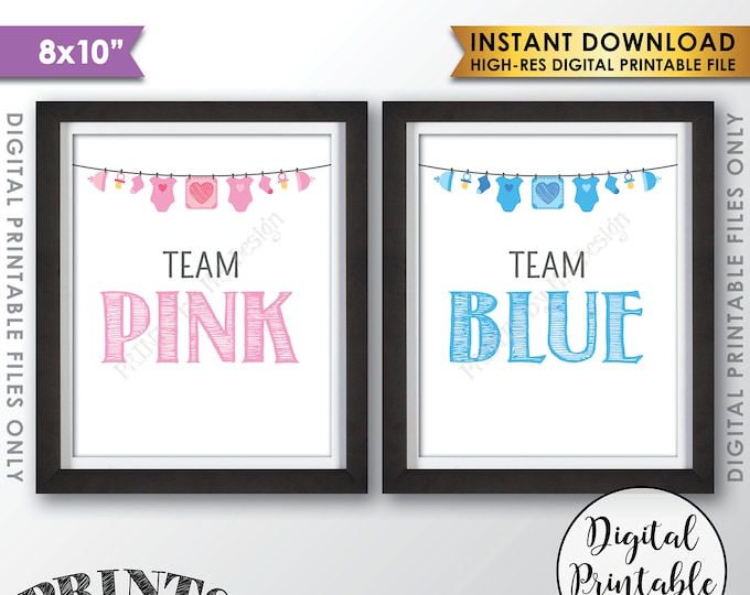 Gender Reveal Signs, Team Pink and Team Blue, Gender Reveal Teams Pink or Blue Signs, Gender Reveal Party, 8x10” PRINTABLE Instant Downloads