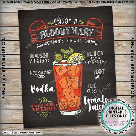 WOGEKA ART Cartel De Chapa Retro – Bloody Mary Cocktail Receta Vodka – Divertido Mensaje Como Idea De Regalo Para Cumpleaños Navidad Para Decoración