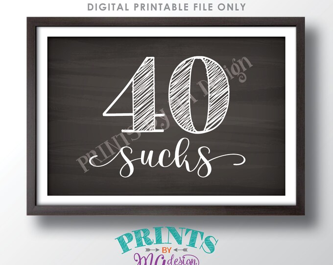 40 Sucks Sign, 40 Sucks 40th Birthday Sign, Funny Birthday Decor, Fortieth Birthday Party, PRINTABLE 4x6” Chalkboard Style 40th Sign <ID>