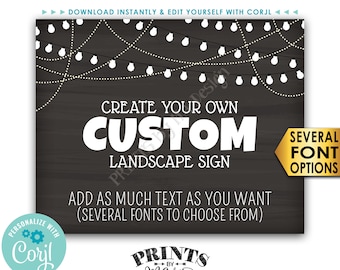 Editable Chalkboard Style Poster with Lights, Choose Your Text, One Custom PRINTABLE 8x10/16x20” Landscape Sign <Edit Yourself with Corjl>