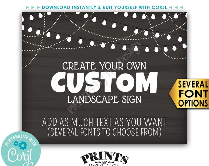 Editable Chalkboard Style Poster with Lights, Choose Your Text, One Custom PRINTABLE 8x10/16x20” Landscape Sign <Edit Yourself with Corjl>