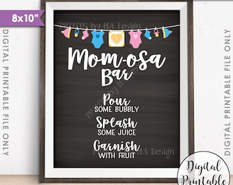 Mom-osa Bar Sign, MOMosa Sign, Mimosa Baby Shower, Make a Mimosa, pink & blue, Neutral, 8x10” Chalkboard Style Printable Instant Download