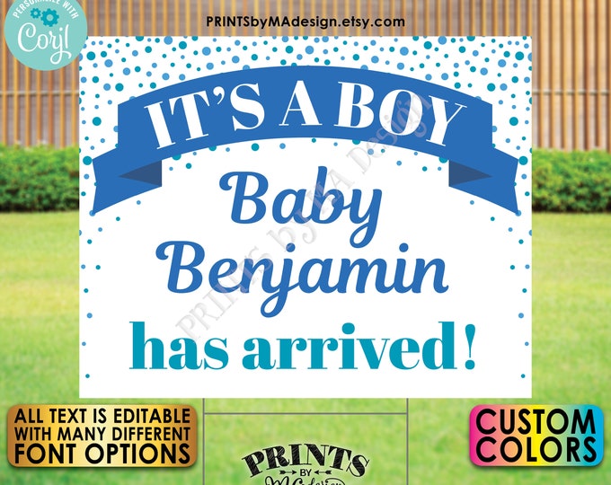 Baby Boy Announcement Yard Sign, Editable Gender Reveal Sign, It's a Boy, Custom PRINTABLE 16x20” Template <Edit Yourself w/Corjl>