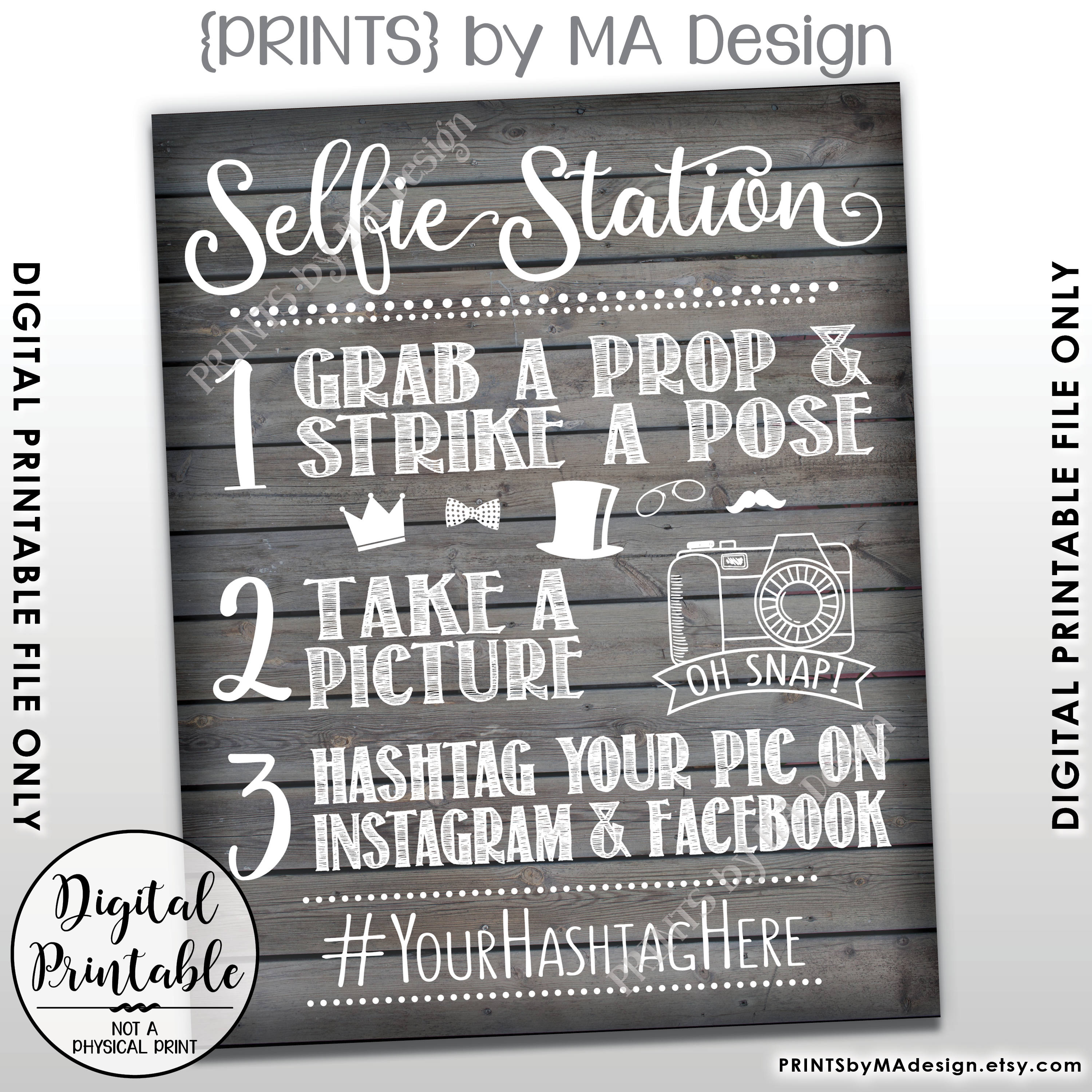 Selfie Station Sign, Photobooth, Hashtag, Share on Social Media ...