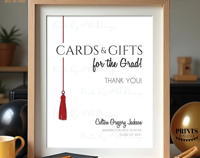 Graduation Cards & Gifts Sign, Custom Color Tassel, Grad Party Decoration, Graduate Presents, Gifts and Cards, PRINTABLE 8x10/16x20” Sign