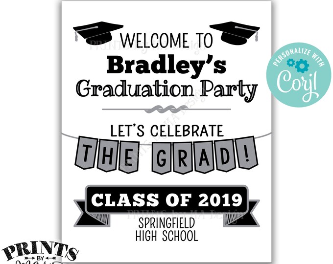 Graduation Party Decorations, Welcome to the Graduation Party Sign, PRINTABLE 8x10/16x20” Sign <Edit Yourself with Corjl>