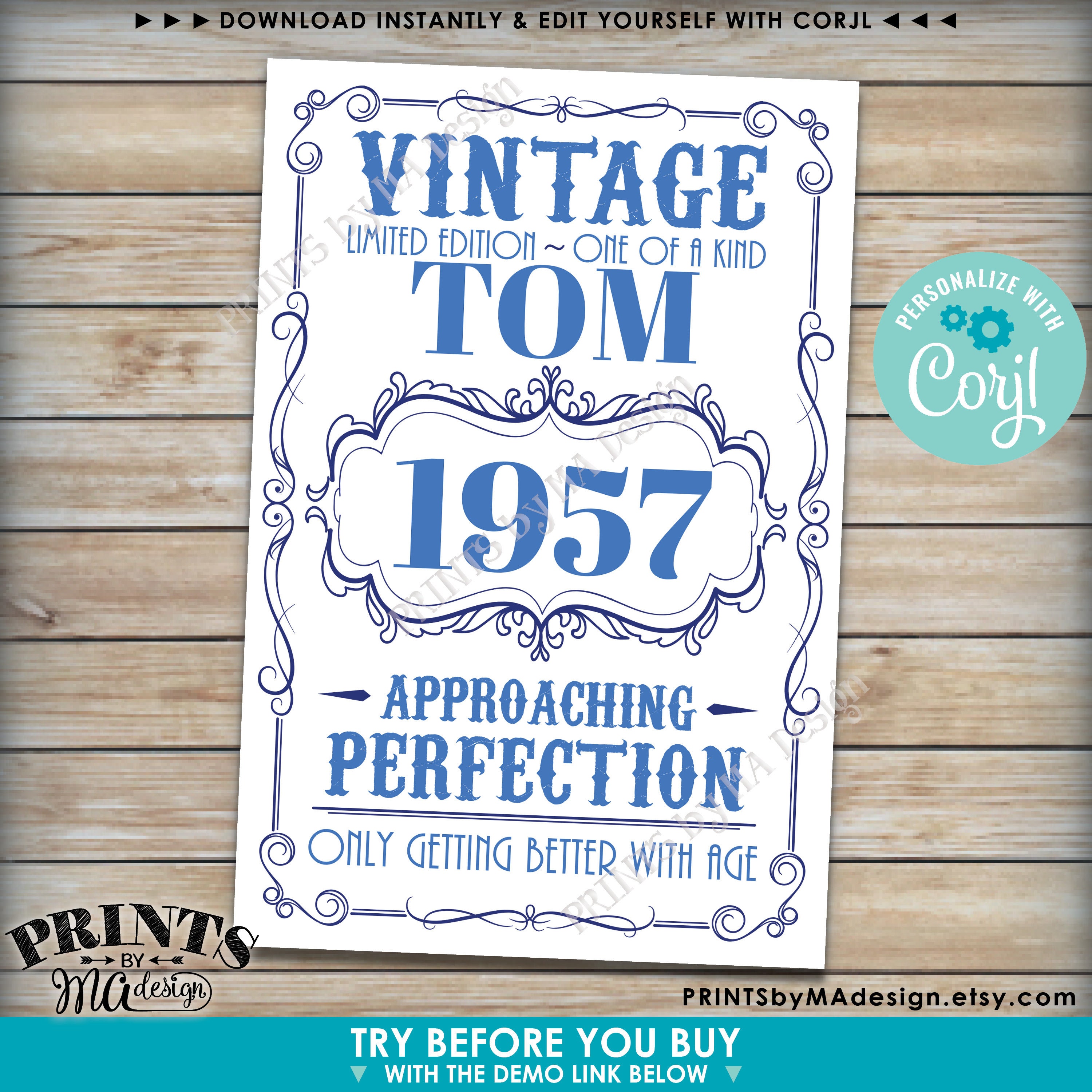 Vintage Birthday Sign, Only Getting Better with Age Whiskey Themed Bday ...