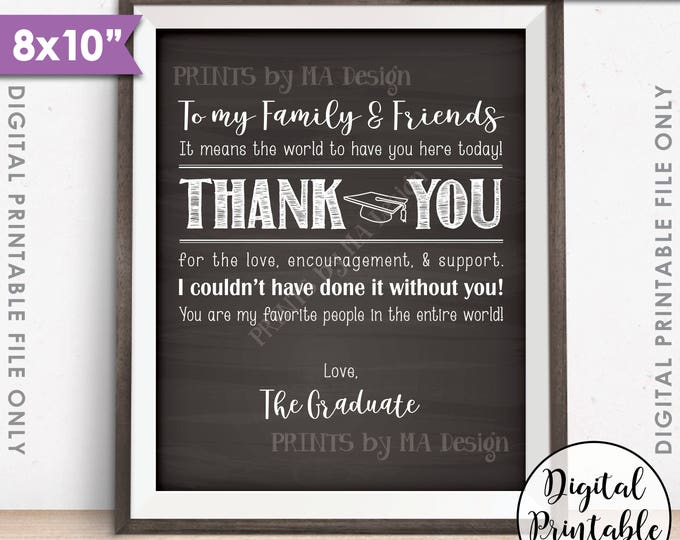 Graduation Thank You Sign, Thank You Card, Graduation Party Decoration, Thanks from the Graduate, PRINTABLE 8x10” Chalkboard Style Sign <ID>