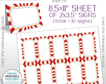 Carnival Theme Labels, Food Labels, Buffet Place Cards, Table Tent Menu Labels, Circus Theme Birthday Party, PRINTABLE 8.5x11” Sheet <ID>