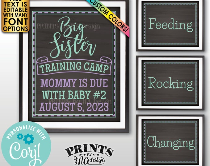 Big Sister Training Pregnancy Announcement Signs, Four Editable PRINTABLE 8x10/16x20” Chalkboard Style Signs <Edit Yourself w/Corjl>