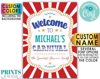 Carnival Welcome Sign, Welcome to the Carnival Entrance Sign, Custom PRINTABLE A1 size Carnival Theme Party Sign <Edit Yourself with Corjl>