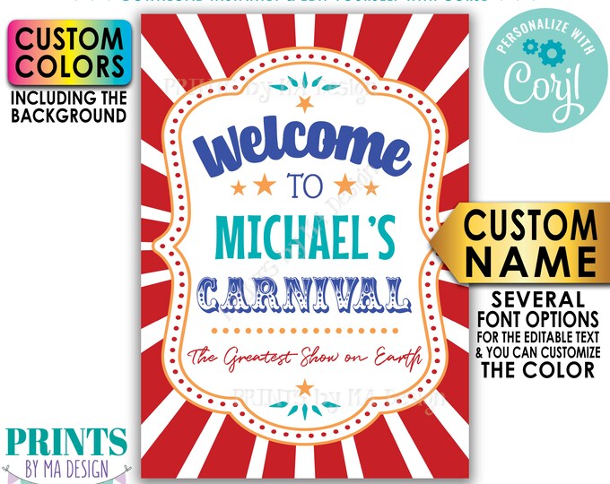Carnival Welcome Sign, Welcome to the Carnival Entrance Sign, Custom PRINTABLE A1 size Carnival Theme Party Sign <Edit Yourself with Corjl>