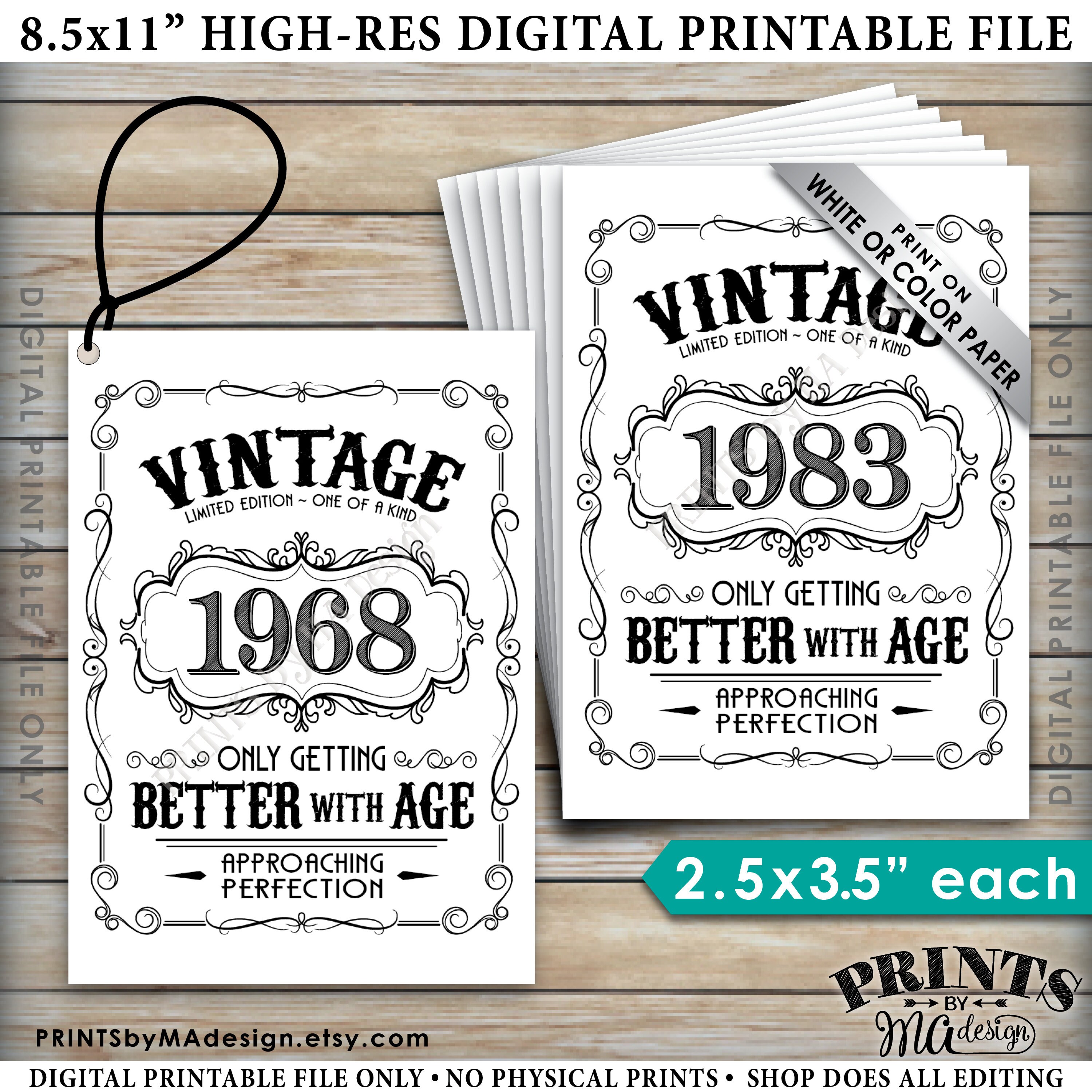 Vintage Birthday Tags, Only Getting Better with Age, Aged to Perfection ...