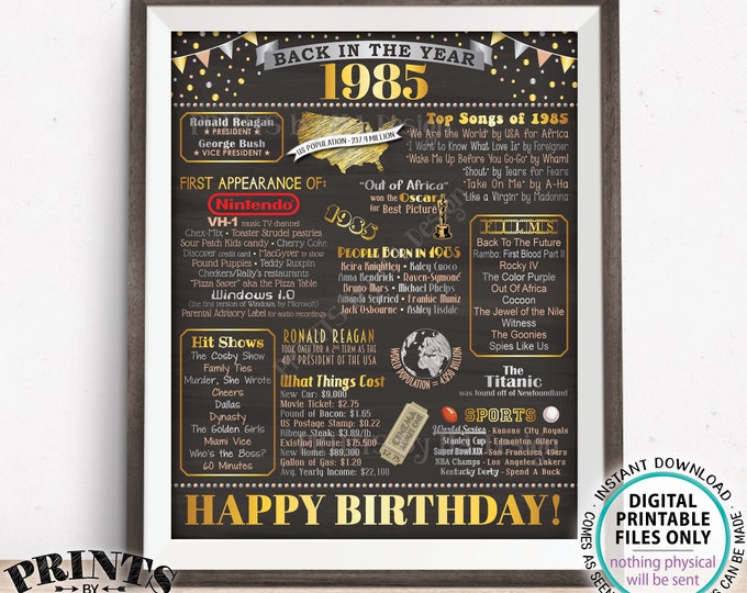 Back in the Year 1985 Birthday Sign, Flashback to 1985 Poster Board, ’85 B-day Gift, Bday Decoration, PRINTABLE 16x20” 1985 Sign <ID>