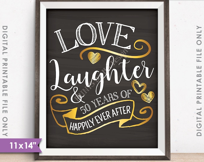 50th Anniversary Gift, Love Laughter Happily Ever After 50 Years of Marriage Milestones, 11x14" Instant Download Digital Printable File