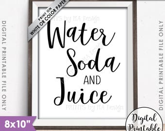 Water Soda and Juice Sign, Non-Alcoholic Drinks Sign, DIY Beverage Station Display, PRINTABLE 8x10” Black & White Sign <ID>