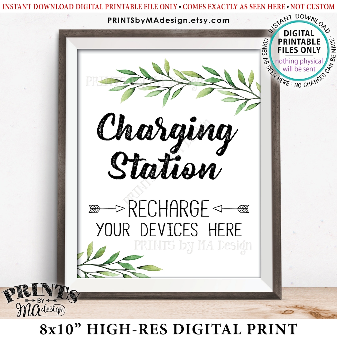 Recharge Printable Sign Charging Station Sign, Recharge Your Devices Here, Wedding Charge Bar ...