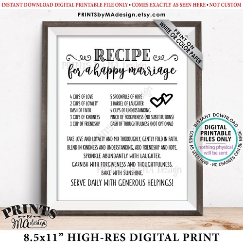 Recipe for a Happy Marriage Card Front Digital Printable - Etsy