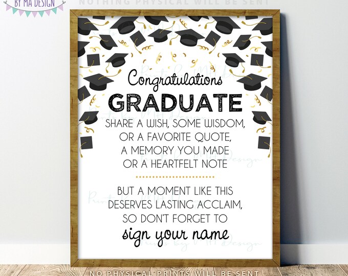 Graduation Advice Sign, Congratulations Graduate, Share a Wish, Wisdom, Memory, Note, PRINTABLE 8x10/16x20” Grad Party Sign, Grad Caps <ID>