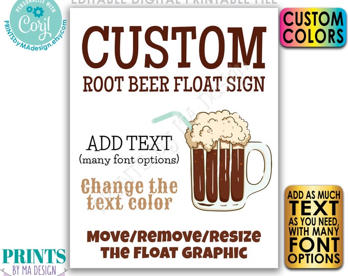 Custom Ice Cream Float Sign, Root Beer Float, Choose Your Text, Create One Custom PRINTABLE 8x10/16x20” Drink Sign <Edit Yourself w/Corjl>