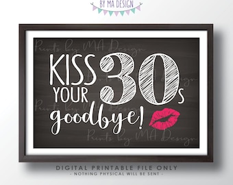 40th Birthday Sign, Kiss Your 30s Goodbye, Funny 40th Candy Bar Sign, Fortieth Bday Party Decor, PRINTABLE 4x6" Chalkboard Style Sign <ID>