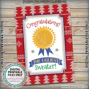 Ugly Christmas Sweater Voting Award 1st Place Ugliest Sweater Sign Ugly ...