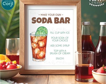 Editable Soda Bar Sign, DIY Drink Station, Italian/Dirty Soda, PRINTABLE 8x10/16x20” Sign, Custom Text & Colors <Edit Yourself w/Corjl>