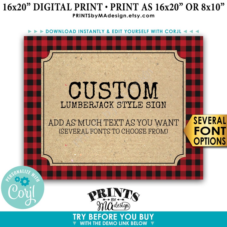 Custom Lumberjack Sign, Choose Your Text, Red Checker Buffalo Plaid ...
