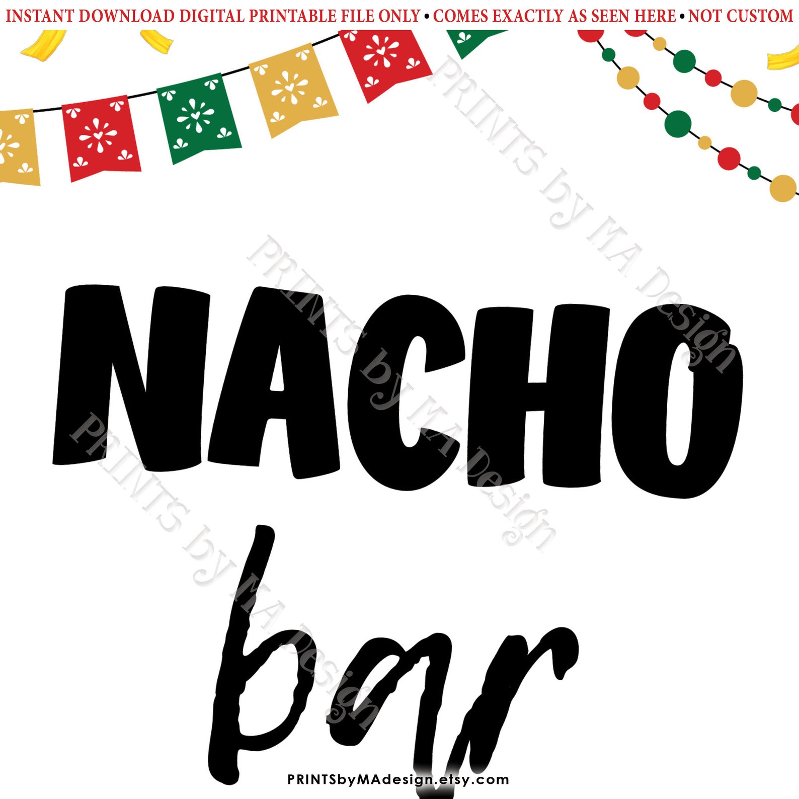 Nacho Bar Sign Mexican Fiesta Menu Taco Decor 5x7 Fiesta | Etsy